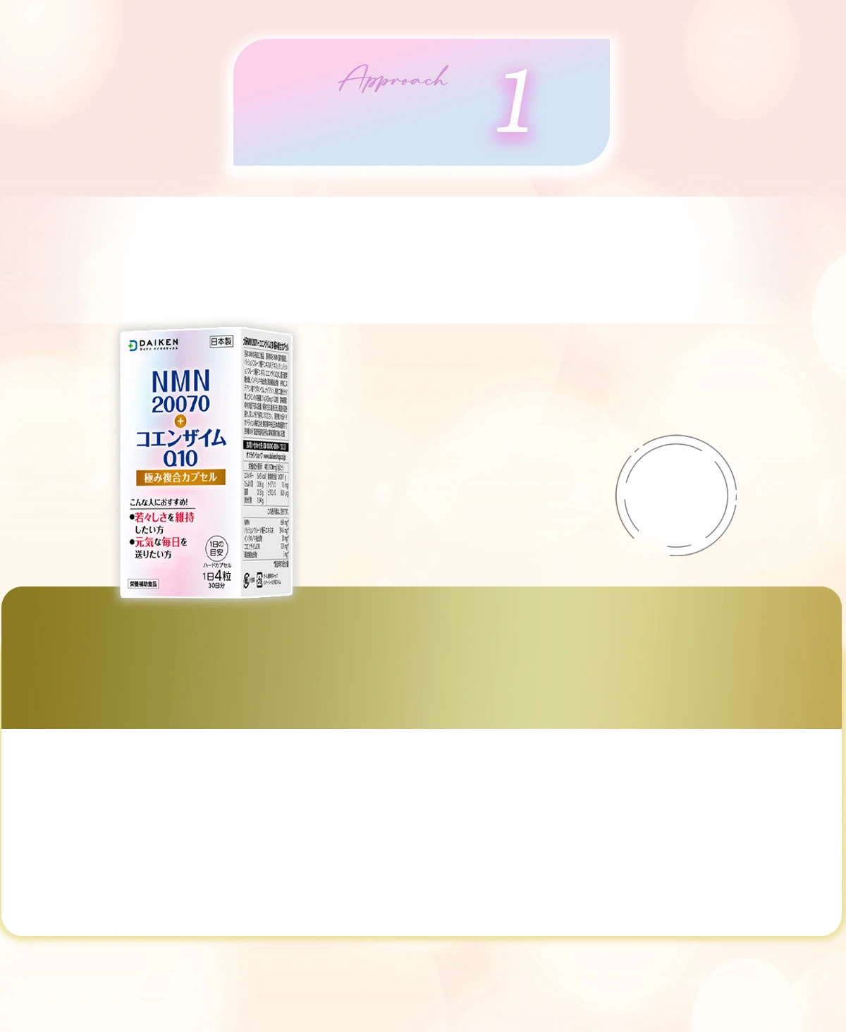 アプローチ1:大人のための“魅力づくり”を支える、99%純度β-NMNを20070mgで高配合！